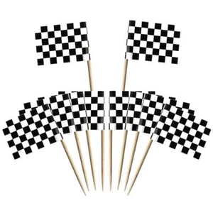 100PCS Racing Flag Toothpicks Black White Cake Toppers for Cocktail Party Decor - Picture 1 of 5