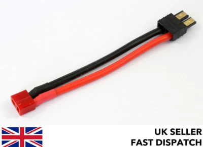 Deans female T Plug to TRX male 12AWG 130mm wire/cable/adaptor RC Traxxas LiPo - Image 1 of 4