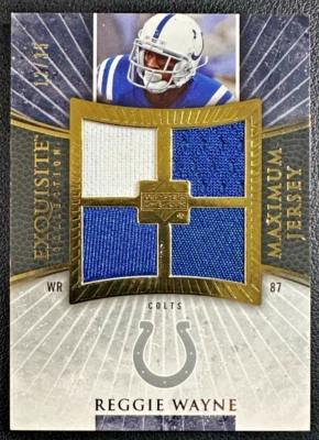 REGGIE WAYNE 2006 Exquisite Collection Quad Game-Used Maximum Jersey Gold 12/35 - Image 1 of 2