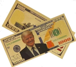 GOLD Foil US DONALD TRUMP $1000 Dollar Bill MAGA Republican Collection Note 2024 - Picture 1 of 7