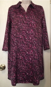 Cabernet Dress Small Black Pink Abstract Polka Dot Satin Collared Relaxed Fit - Picture 1 of 12