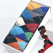 5 par męskich bawełnianych skarpet partia fantazyjne kolorowe diamenty casual sox ślub prezent pudełko