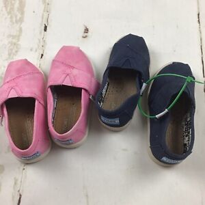 Toms Canvas Navy Pink Toddler Shoes Size 5