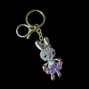 Betsey Johnson Ballerina Bunny W/Purple Tutu Bag Swag Bling Keychain Clip Charm - Picture 1 of 1