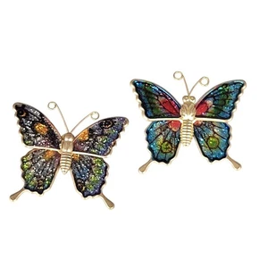 Vintage Gold-Tone Butterfly Enamel Brooch Pin Set Multicolor 1.5” Blue Purple - Picture 1 of 9