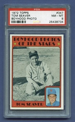 1972 TOM SEAVER TOPPS BOYHOOD PHOTO PSA 8 NM-MT NEW YORK METS CLASSIC (#347) RZC - Imagem 1 de 3