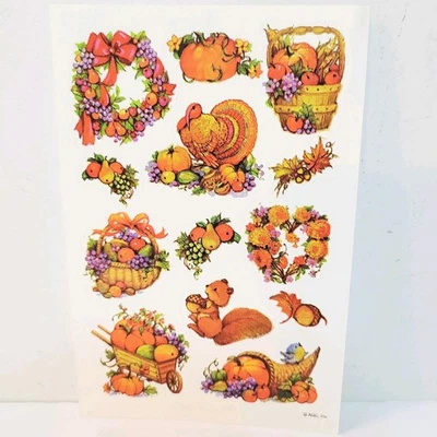 Vtg American Greetings Thanksgiving Fall Autumn Turkeys Harvest Sticker Sheet