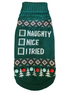 Naughty Nice I Tried Dog Sweater Festive Apparel Holiday Season Humorous LG - Picture 1 of 3