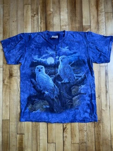 Vintage 90s The Mountain Tye Dye Owl Moon Graphic T-shirt L USA 100% Cotton - Picture 1 of 6