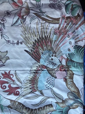 Pottery Barn Audrey Floral Bird Moth Shower Curtain Palampore Ivory Pink Brown - Image 1 of 4