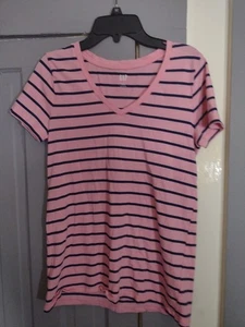 Gap rosa & blau gestreiftes T-Shirt mit V-Ausschnitt Größe Small - Bild 1 von 3