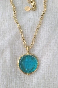 Neu mit Etikett Susan Shaw Aqua venezianisches Glas geprägtes Kreuz 31" Halskette handgefertigt 24kt  - Bild 1 von 16