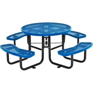 Global Industrial 46" Expanded Metal Round Picnic Table Blue - Picture 1 of 8
