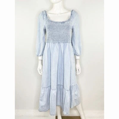GAP Blue Denim Smocked Midi Dress Size L Long Sleeve Casual Cottagecore Peasant - Image 1 of 4