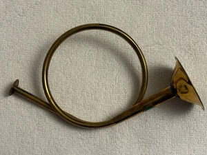 Brass French Horn Decoration Rustic Holiday Christmas Farmhouse 7” Long India - Picture 1 of 13