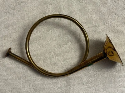 Brass French Horn Decoration Rustic Holiday Christmas Farmhouse 7” Long India - Image 1 of 4