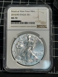2016 (W) Silver Eagle NGC MS70 Struck at West Point Brown Label - Picture 1 of 2