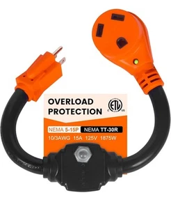 Protector de sobrecarga adaptador RV de 30 amperios a 110 voltios con disyuntor, 30 amperios  - Imagen 1 de 3