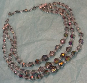Vintage Vendome? 3 Strand Vitrail &  Clear Crystals Necklace 15" - Picture 1 of 7