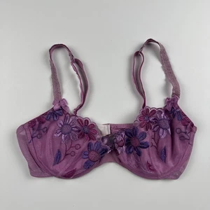 Victoria’s Secret BH 34C lila rosa Blumen bestickt gefüttert Bügel - Bild 1 von 5