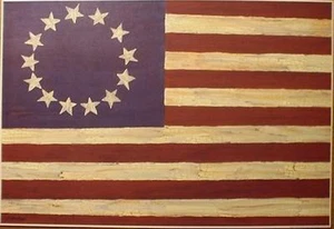 art print~AMERICAN FOLK FLAG~Gloria Bowlin~Americana Patriotic primitive 36x24 - Picture 1 of 1