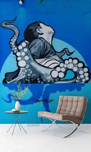 3D Boy Octopus Graffiti Self-adhesive Removable Wallpaper Murals - Picture 1 of 11