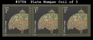 USA4 #3758 MNH PNC3 Pl #S11111 Tiffany Lamp coil - Picture 1 of 1