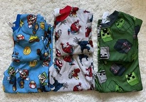 3 Boys Pajama Set Sz 6 Super Mario Spiderman Minecraft - Picture 1 of 5