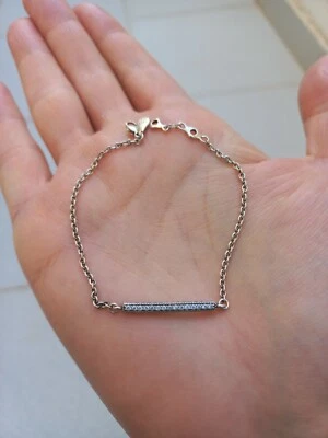 Pandora Bracciale Originale Usato per Neonato Bimbi Regalo Zirconi Cuoricini - Immagine 1 di 4