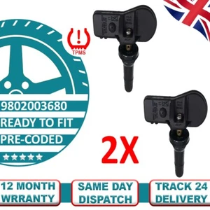 2X Pre-Programmed TPMS Sensor For Peugeot 3008 308 Citroen C4 DS4 DS5_9802003680 - Picture 1 of 5