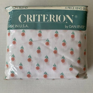 Criterion Wilburton 4 pc King Set Sheet Flat Fitted Pillowcase Stripe Floral Vtg - Picture 1 of 9