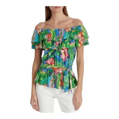 Blusa Top Mediana NUEVA CON ETIQUETAS RALPH LAUREN Etiqueta Negra Floral Fuera del Hombro Foto 1 de 4