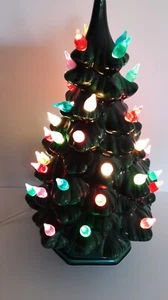 Vtg MCM 50s 60s HOLLAND MOLD 2 Piece 12” LIGHT UP CERAMIC CHRISTMAS TREE - Picture 1 of 10