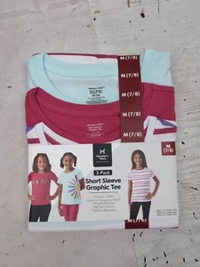 Member's Mark Girl's 3 Pack Short Sleeve Graphic Tee Sz M7/8 W6 - Picture 1 of 4