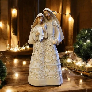 Sacra Famiglia Presepe Casale Chic Bianco Neutro Decorazione Intagliata Romana Inc. - Foto 1 di 6