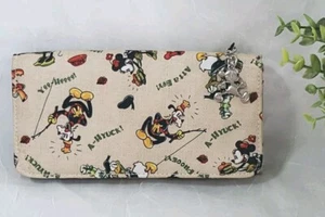 Disney Gallery Mickey Mouse Minnie Goofy Donald Cardholder Card Coin Wallet Tan - Picture 1 of 13