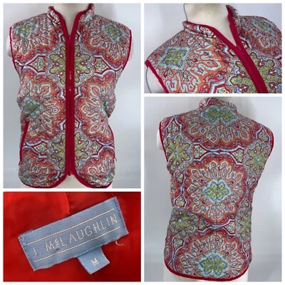 J McLaughlin жилет куртка M женщин красный оранжевый пейсли шелк полный молнии YGI G2-90 - Изображение 1 из 4