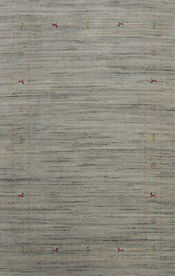 Artisan-made Gray Color Wool Area Rug Hand-knotted Gabbeh Carpet 5x8 ft - Image 1 of 4