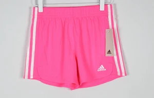 Adidas Girls Shorts Essential 3 Stripe Mesh Shorts Large 14 Bright Pink - Picture 1 of 4