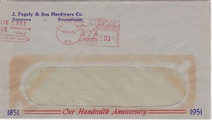 POSTAL HISTORY ADVERTISING METERED COM COVER 1951 J FEGELY HARDWARE POTTSTOWN #4 - Picture 1 of 1