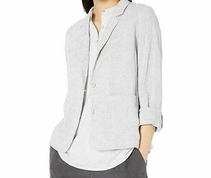 Eileen Fisher Lightweight ORG Linen Metallic Pearl 2 Buttn Blazer Sz L