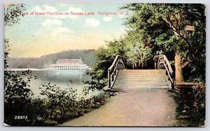1910er Unterer Pavillon am Sonnenuntergang Lake Bridgeton New York NY River Postkarte - Bild 1 von 2