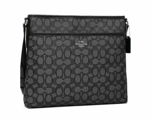 Coach F58285 Outline Signature File Bag Crossbody Black Smoke