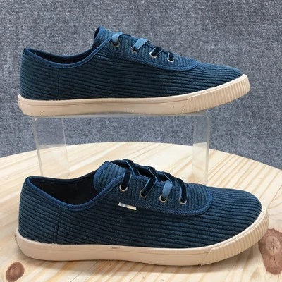 Toms Sneaker Womens 5 Blue Carmel Round Toe Laced Up Casual Comfort Corduroy - Image 1 of 4