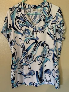 Zenergy Golf Chico’s Blue And White Short Sleeve Performance Top Size 3 Or XL - Picture 1 of 4
