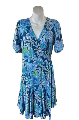 Lilly Pulitzer Kessler Wrap Dress Macaw Blue Tall Me About It Size Medium - Image 1 of 4