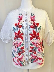 Chicos White Cotton Button Blouse Women’s O U.S. 4 NWT Multicolor Floral Print - Picture 1 of 9