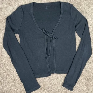 Brandy Melville Strickjacke Shirt Damen Einheitsgröße schwarz vorne zum Binden offen Langarm Y2K - Bild 1 von 6