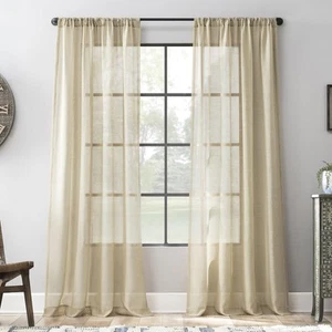 Slub Textured Linen Blend Curtain Panel, Rod Pocket, 52" x 63, Sand - Picture 1 of 7