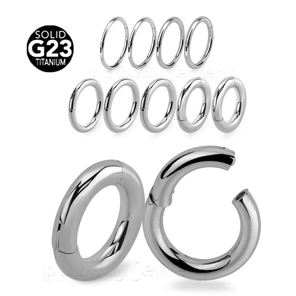 PAR G23 Titanio Grande Bisagras Segmento Anillo Clicker Oreja Labret Nariz Tabique Anillo Foto 1 de 4